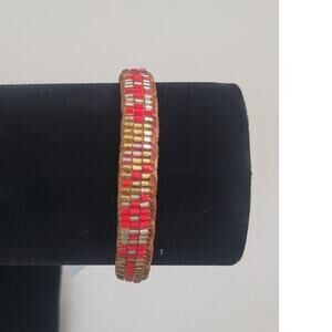 Serefina Anthropologie Beaded Bracelet Adjustable Brown/Red Boho Casual NWT